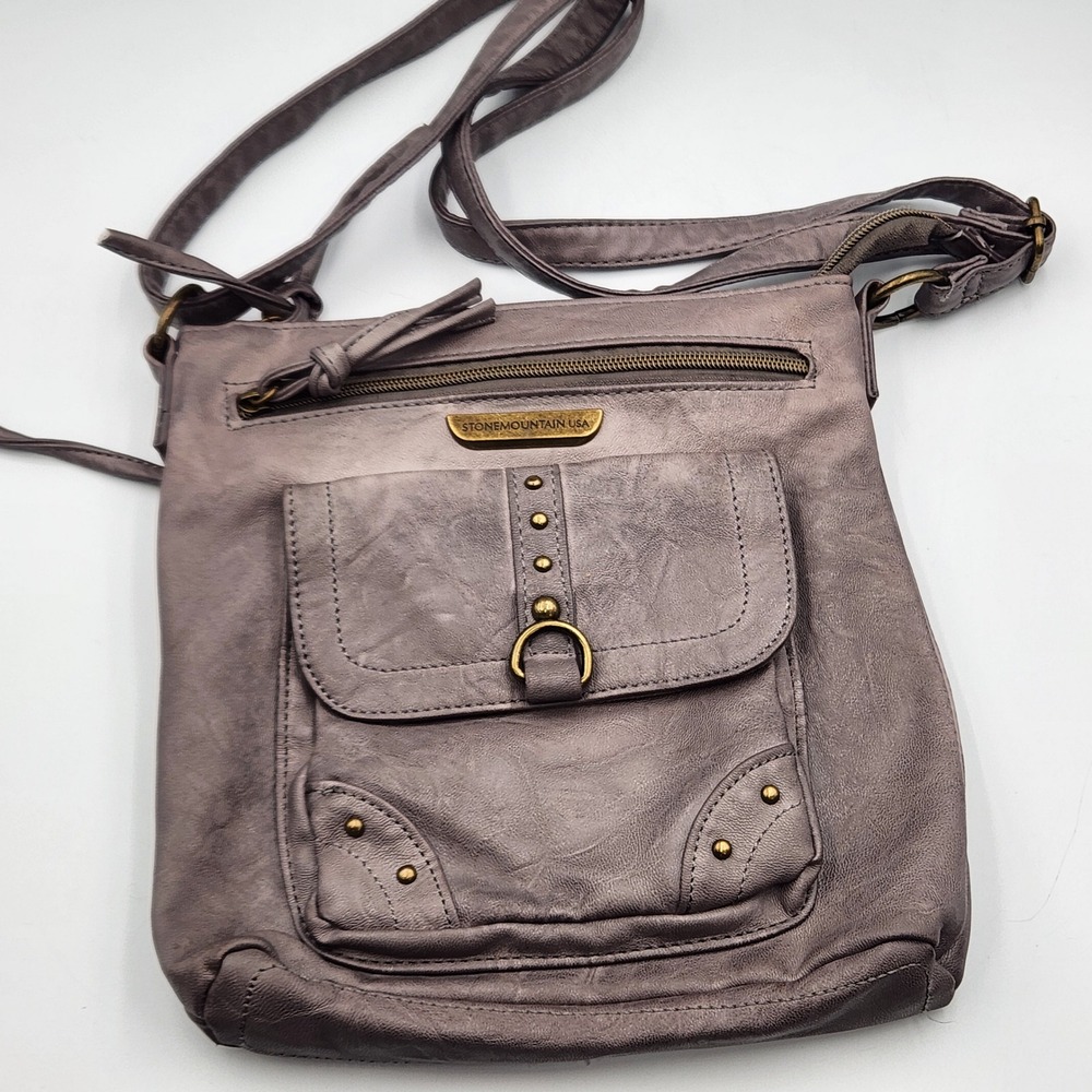Stone Mountain USA Metallic Pewter Faux Leather Crossbody Bag‎ Shoulder Bag